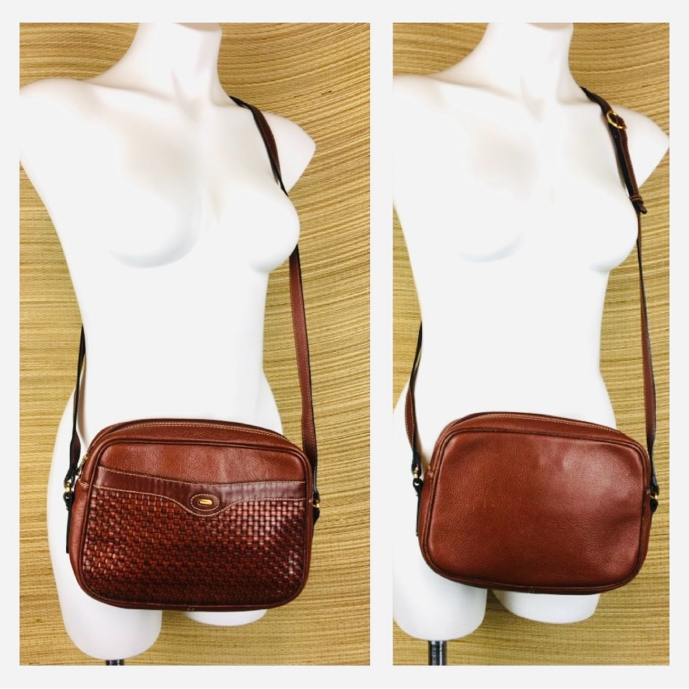 BALLY Woven Cognac Soft Leather Crossbody Bag 10” x 7” x 3” - Picture 2 of 12